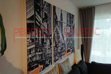 a printed acoustic panel placed on the wall in the cinema room (2)