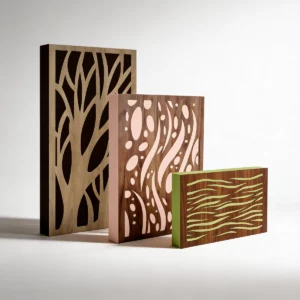 Akustikpaneler med diffusorfront i flera färger och mönster