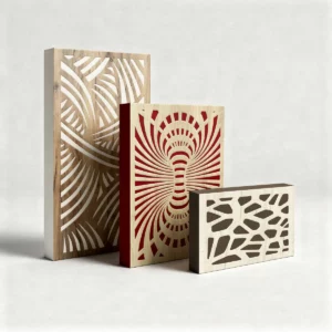 Akustikpaneler med diffusorfront i flera färger och mönster