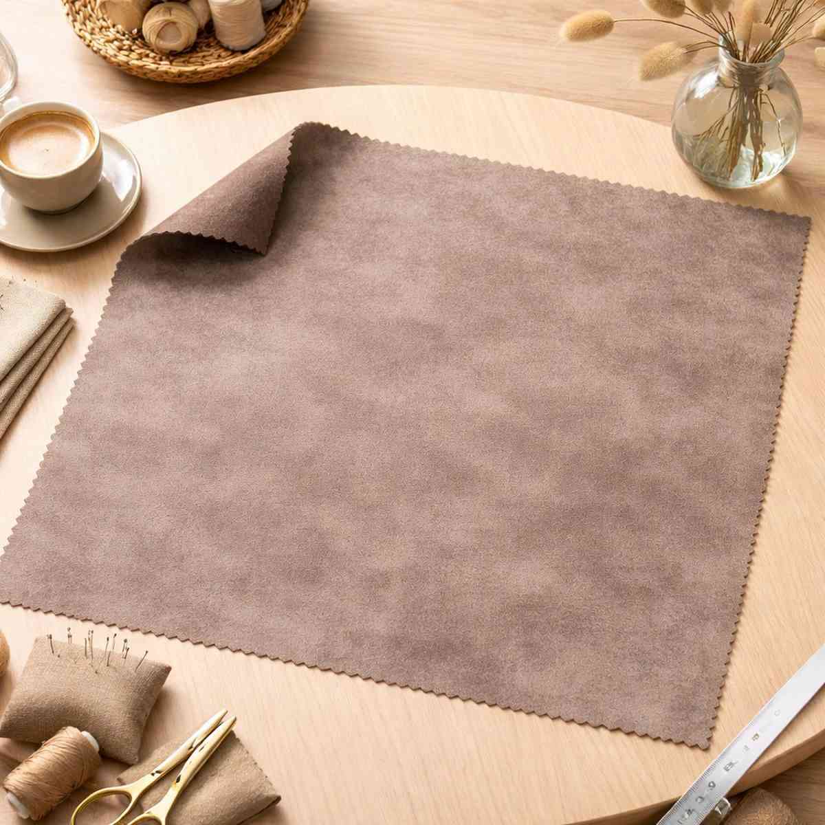 Ditto värmeisolerande tygprov på bord – bilden är endast illustrativ