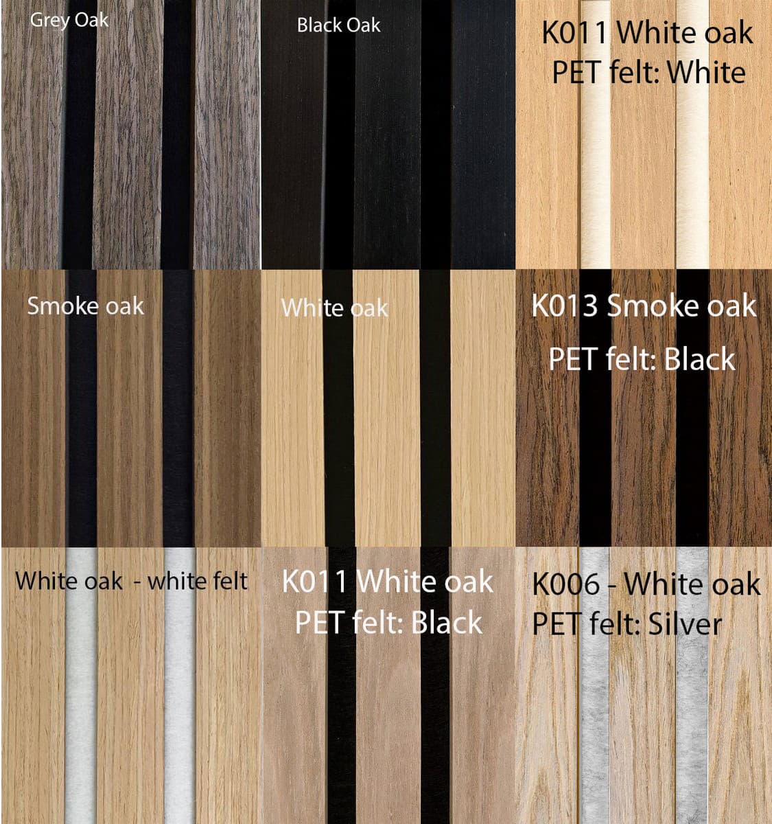 Tillgängliga färger för Freja lamellpaneler