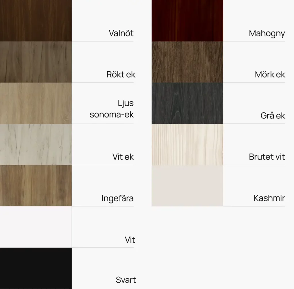 Tillgängliga färger för diffusorfront