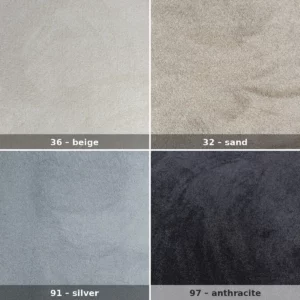 aurora-ljuddampande-matta-fargprover-4-farger Aurora ljuddämpande matta fyra färgprover: 36 beige, 32 sand, 91 silver, 97 antracit