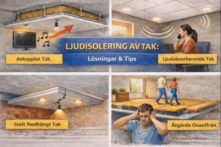 Takljudisolering med jämförelse mellan frikopplat tak, ljudabsorberande tak, stelt nedhängt tak och åtgärder ovanifrån